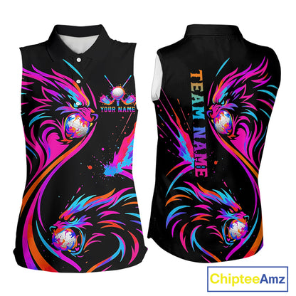 Wolf Womens Sleeveless Golf Polo Shirt Custom Neon Purple Pattern Team Golf Tops, Black Golf Outfit NHN0085
