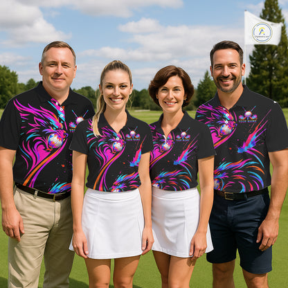 Wolf Mens Golf Polo Shirt Custom Neon Purple Pattern Team Golf Tops, Black Golf Outfit For Men NHN0085