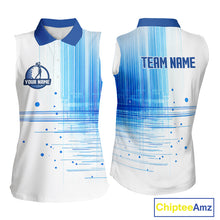 Load image into Gallery viewer, Womens Sleeveless Golf Polo Shirt Custom Blue Pattern Team Golf Tops, White Golf Golf Outfit For Ladies NHN0087