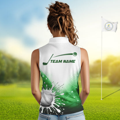 Green Geometric Triangle Pattern Womens Sleeveless Golf Polo Shirt Custom Watercolor Golf Tops NHN0119