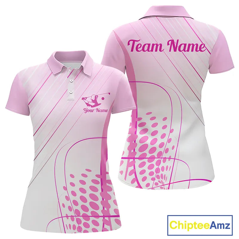 Pink White Womens Golf Polo Shirts Custom Name Golf Shirts For Women Personalized Golf Gifts  NHN0015