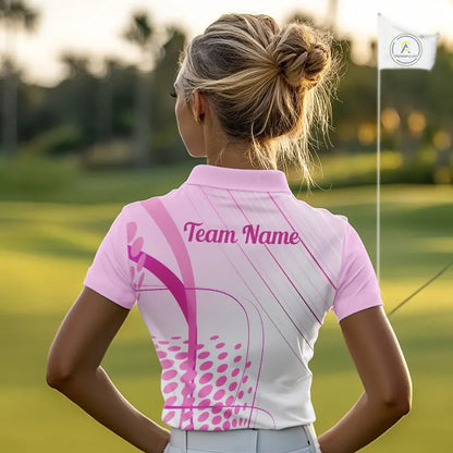 Pink White Womens Golf Polo Shirts Custom Name Golf Shirts For Women Personalized Golf Gifts  NHN0015