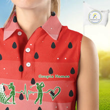 Load image into Gallery viewer, Watermelon Polo Shirt, Heartbeat Matching Sleeveless Golf Polo Shirt Custom Valentines Outfit NHN0148