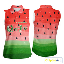 Load image into Gallery viewer, Watermelon Polo Shirt, Heartbeat Matching Sleeveless Golf Polo Shirt Custom Valentines Outfit NHN0148