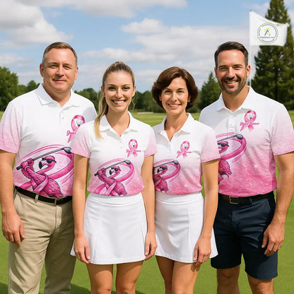 Pink Breast Cancer Golf Shirt, Funny Flamingo Womens Golf Polo Shirt Custom Cancer Awareness Golf Gifts NHN0167