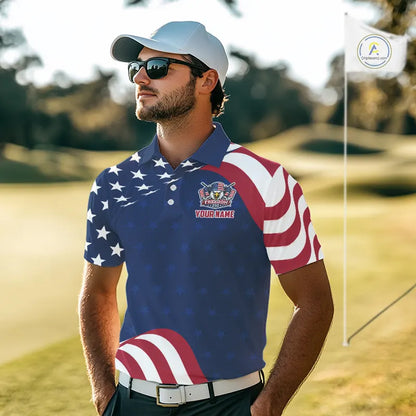 Funny Mens Golf Polo Shirt Custom Name American Flag Polo Shirt, 250 Years Of Freedom Patriotic Gift NHN0173