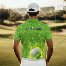 Load image into Gallery viewer, Mens Golf Polo Shirt Custom Green And White Golf Ball Flame Team Golf Shirts, Golf Tops For Men NHN0179