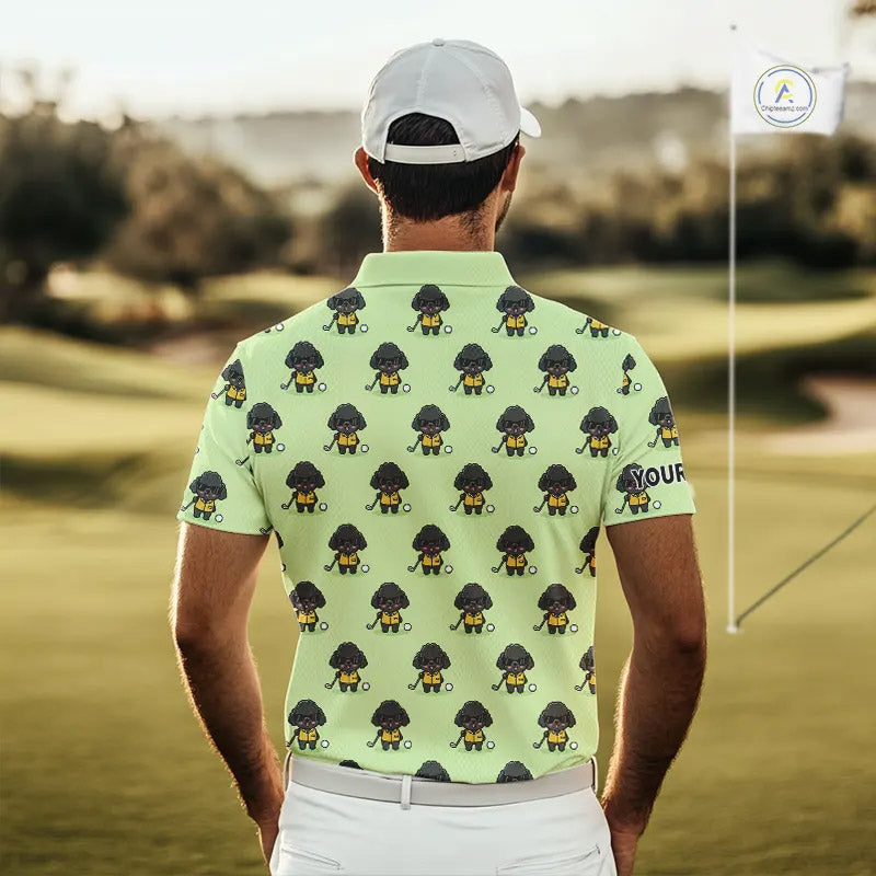 Mens Golf Polo Shirt Green Pattern Custom Golf Clubs Shirts For Men, Funny Poodle Dog Lover Gift NHN0068