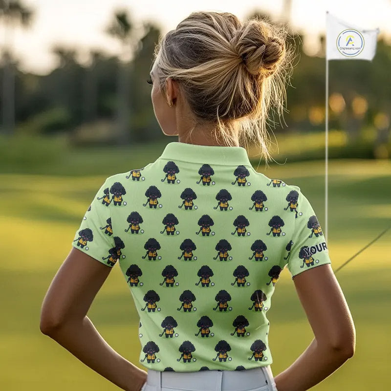 Personalized Green Womens Golf Polo Shirts Custom Team Ladies Golf Tops, Funny Poodle Dog Lover Gift NHN0068