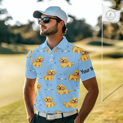 Mens Golf Polo Shirt Custom Funny Cockapoo Blue Pattern Team Mens Golf Tops, Dog Lover Gift NHN0209