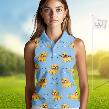 Womens Sleeveless Golf Polo Shirt Custom Funny Cockapoo Pattern Team Ladies Golf Tops, Dog Lover Gift NHN0209