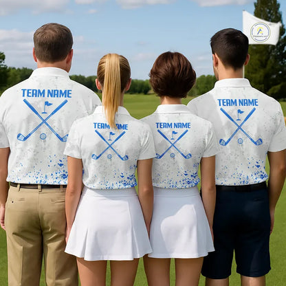 Blue And White Polygonal Pattern Womens Golf Polo Shirts Custom White Golf Clubs Golf Shirt For Ladies NHN0101