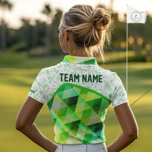 Load image into Gallery viewer, Green Geometric Triangle Pattern Womens Golf Polo Shirt Custom Golf Clubs &amp; Golf Ball Ladies Golf Tops NHN0121