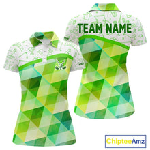Load image into Gallery viewer, Green Geometric Triangle Pattern Womens Golf Polo Shirt Custom Golf Clubs &amp; Golf Ball Ladies Golf Tops NHN0121