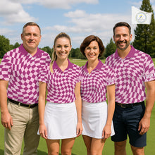 Load image into Gallery viewer, Plaid Womens Golf Polo Shirt Custom Purple &amp; Pink Checkerboard Argyle Pattern Golf Shirts For Ladies NHN0128