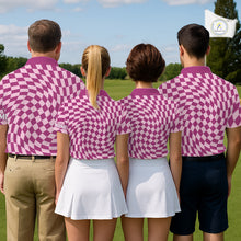 Load image into Gallery viewer, Plaid Womens Golf Polo Shirt Custom Purple &amp; Pink Checkerboard Argyle Pattern Golf Shirts For Ladies NHN0128