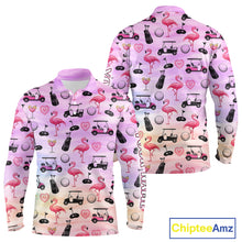Load image into Gallery viewer, Long Sleeve Golf Polo Shirts Custom Funny Flamingo Heart Pattern Team Golf Tops For Men, Golf Gifts NHN0176