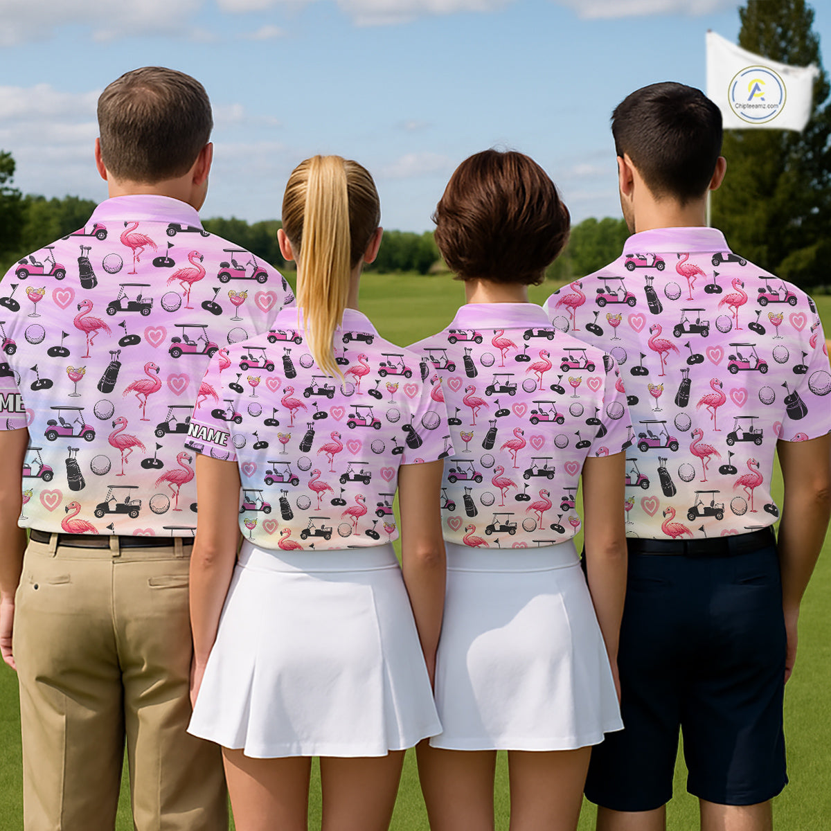 Womens Golf Polo Shirts Custom Funny Flamingo Heart Pattern Team Ladies Golf Tops, Golf Gifts NHN0176