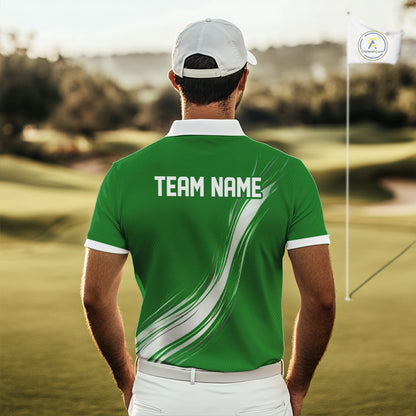 Green And White Mens Golf Polo Shirt Custom Name Golf Shirts For Team Personalized Golf Gifts NHN0095