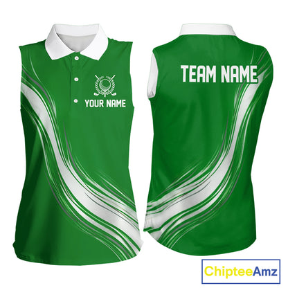 Green And White Womens Sleeveless Golf Polo Shirt Custom Golf Shirts For Team Personalized Golf Gifts NHN0095