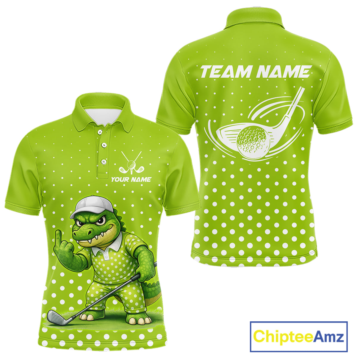 Funny Alligator Golf Polo Shirt For Men Custom Name Green Mens Golf Apparel Funny Golf Gifts NHN0104