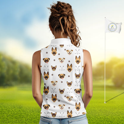Funny Womens Sleeveless Golf Polo Shirt Custom Dog Golf Shirts White Golf Polo For Ladies, Golf Gifts NHN0108