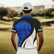 Load image into Gallery viewer, Blue And White Mens Golf Polo Shirt Custom Black Golf Shirts For Men, Golf Gifts Apparel NHN0109