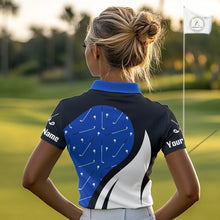 Load image into Gallery viewer, Blue And White Womens Golf Polo Shirt Custom Black Golf Shirts For Ladies, Golf Gifts Apparel NHN0109