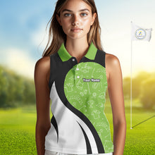 Load image into Gallery viewer, Green And White Womens Sleeveless Golf Polo Shirt Custom Black Golf Shirts For Ladies, Golf Gifts NHN0110