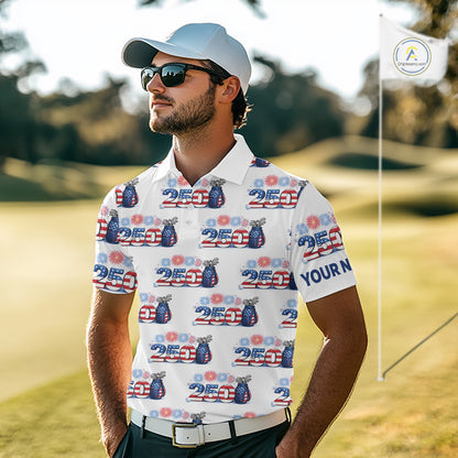 USA 250th Anniversary Mens Golf Polo Shirt Custom Golf Pattern Patriotic Independence Golf Tops NHN0234