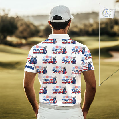 USA 250th Anniversary Mens Golf Polo Shirt Custom Golf Pattern Patriotic Independence Golf Tops NHN0234