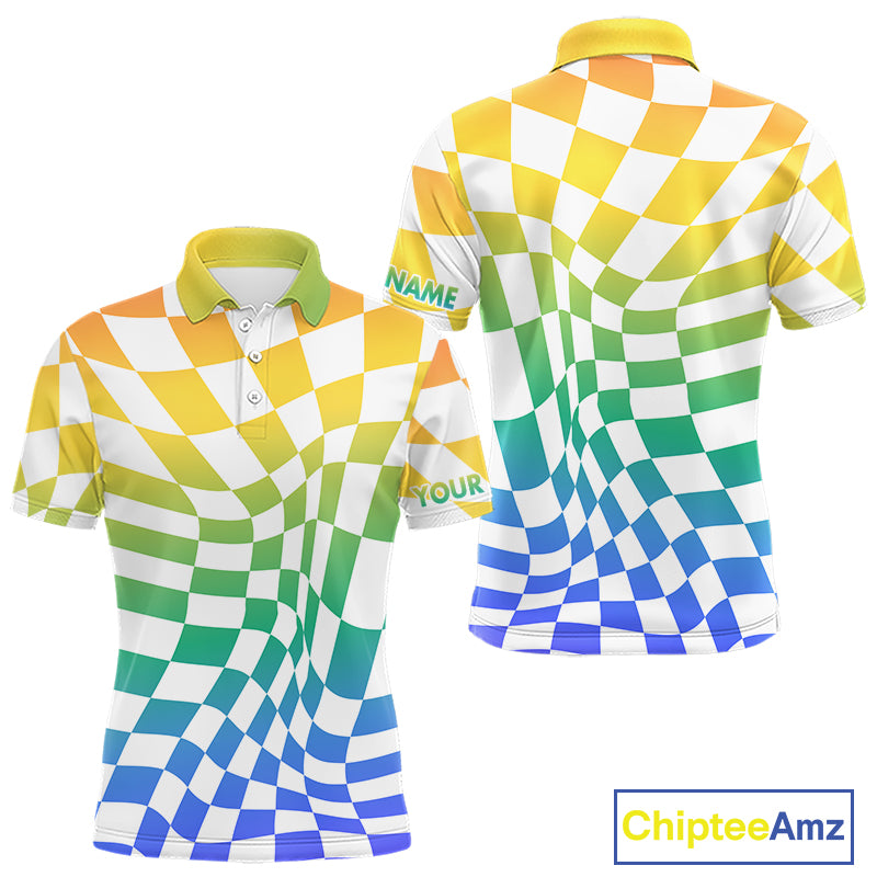 Mens Golf Polo Shirt Custom Colorful Checkerboard Argyle Pattern Golf Shirts For Men NHN0127