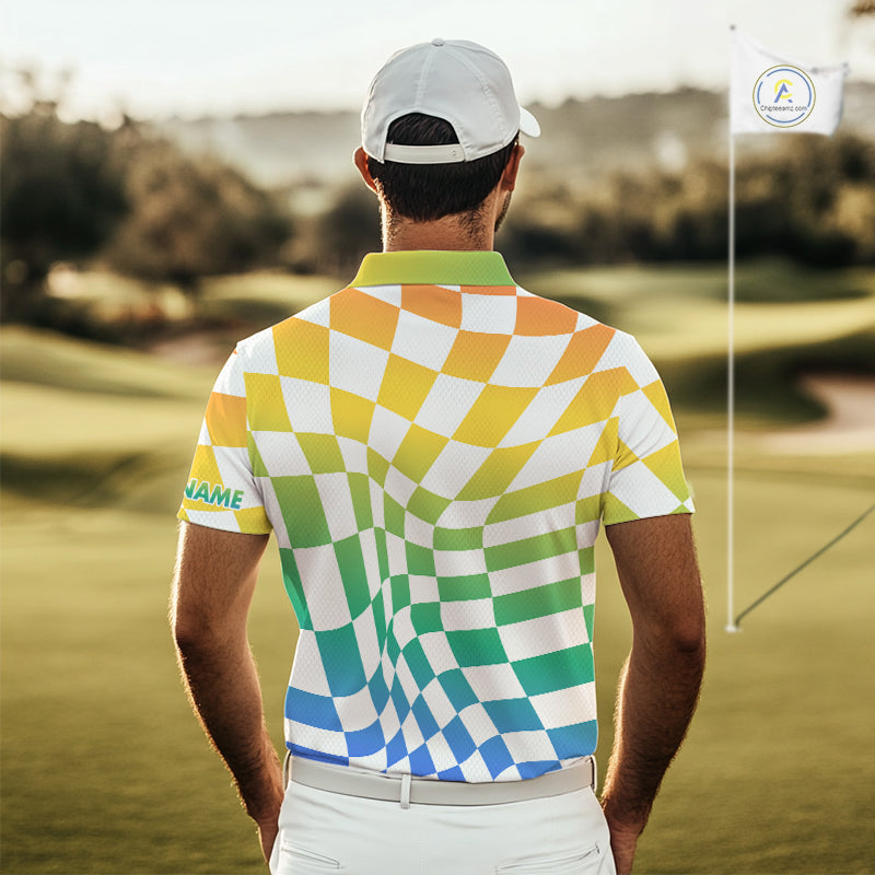 Mens Golf Polo Shirt Custom Colorful Checkerboard Argyle Pattern Golf Shirts For Men NHN0127