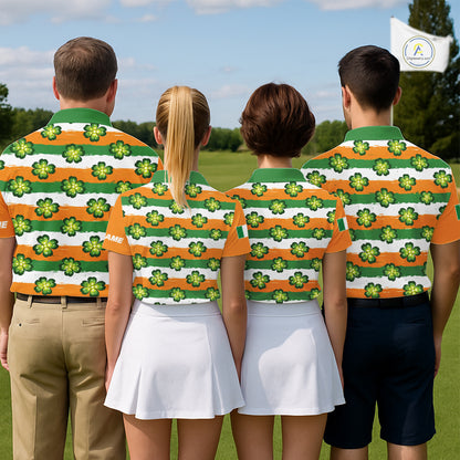 Womens Golf Polos Shirts Custom Green Clover St Patricks Day Pattern Ireland Flag Golf Shirt For Ladies NHN0138