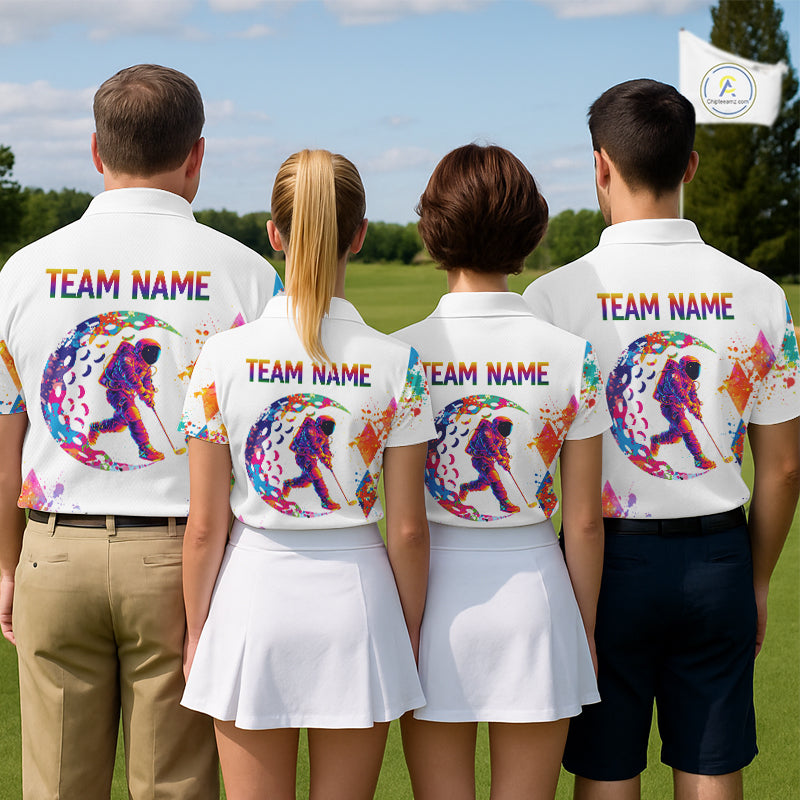 Womens Golf Polo Shirt Argyle Pattern Golf Shirts For Women Funny Astronaut Watercolor Golf Gifts NHN0006