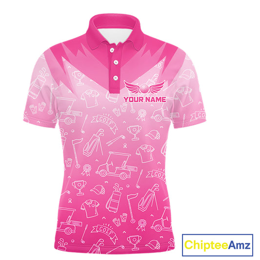 Mens Golf Polo Shirt Custom Pink Golf Ball Pattern Team Golf Tops, Golf Gifts For Men NHN0198