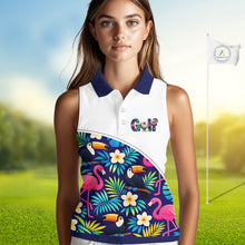 Load image into Gallery viewer, Funny Womens Sleeveless Golf Polo Shirt Custom Toucan Tropical Pattern, Flamingo Golf Shirt For Ladies NHN0205