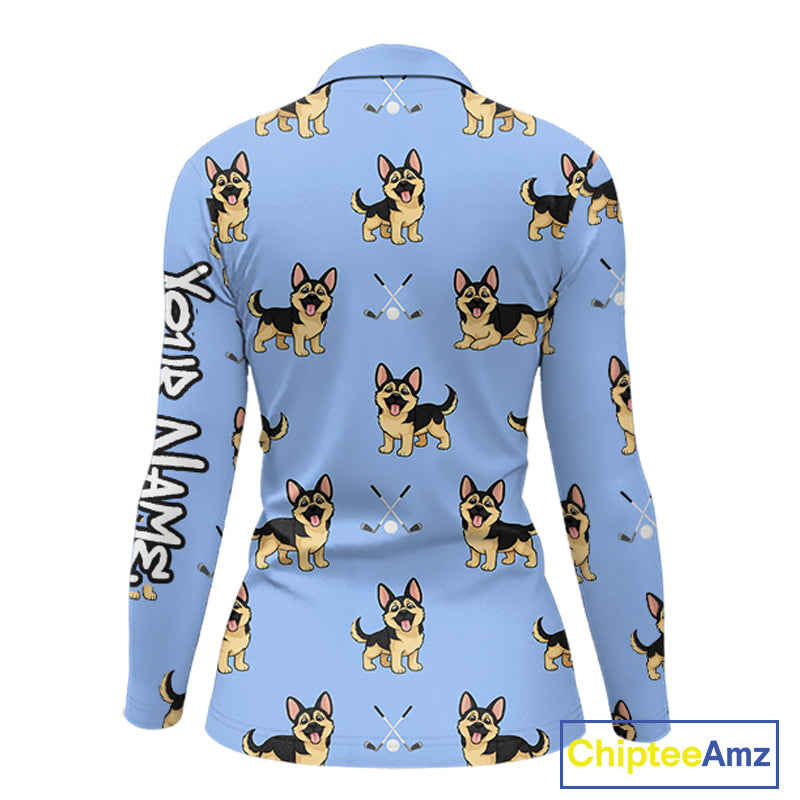 Womens Long Sleeve Golf Polo Shirt Custom Funny German Shepherd Team Ladies Golf Tops, Dog Lover Gift NHN0213