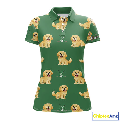 Golden Retriever Womens Golf Polo Shirt Custom Funny Green Team Ladies Golf Tops, Dog Lover Gift NHN0214