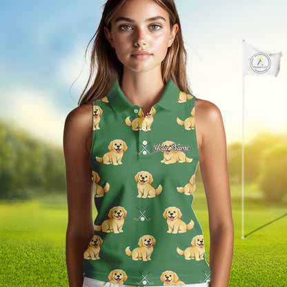 Golden Retriever Womens Sleeveless Golf Polo Shirt Custom Funny Green Team Golf Tops, Dog Lover Gift NHN0214