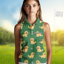 Load image into Gallery viewer, Golden Retriever Womens Sleeveless Golf Polo Shirt Custom Funny Green Team Golf Tops, Dog Lover Gift NHN0214