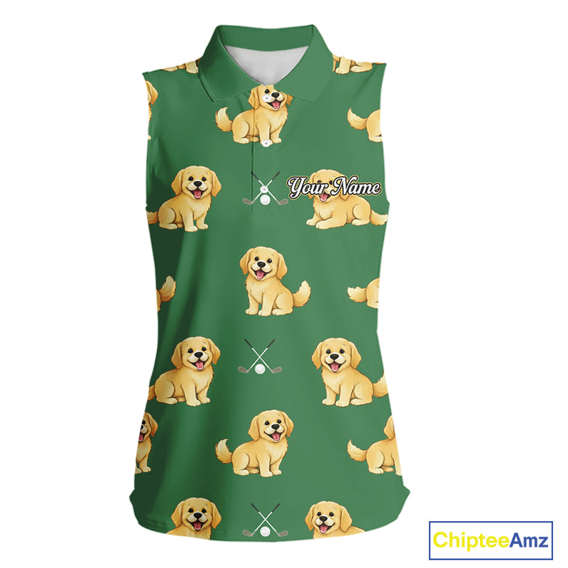 Golden Retriever Womens Sleeveless Golf Polo Shirt Custom Funny Green Team Golf Tops, Dog Lover Gift NHN0214