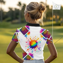 Load image into Gallery viewer, Rainbow Womens Golf Polo Shirt Leopard Print Pattern Custom Team Ladies Golf Top, Golf Gift NHN0228