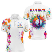 Load image into Gallery viewer, Watercolor Argyle Pattern Golf Polo Shirts Custom White Golf Clubs Golf Shirts For Men Golf Gifts NHN0006