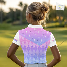 Load image into Gallery viewer, Argyle Golf Polo Shirt For Women Custom Pink &amp; Purple Golf Clubs Plaid Team Golf Top, Golf Gifts NHN0114