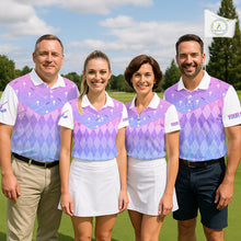 Load image into Gallery viewer, Argyle Golf Polo Shirt For Men Custom Pink &amp; Purple Plaid Golf Clubs Pattern Team Golf Top, Golf Gifts NHN0114