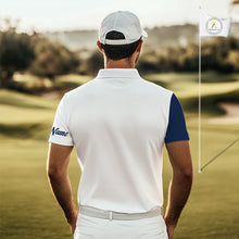 Load image into Gallery viewer, Blue And White Golf Polo Shirt, Custom Name Mens Golf Polo Shirts, Personalized Golf Gifts NHN0117