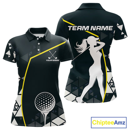 Blue Navy And Yellow Golf Ball Womens Golf Polo Shirts Custom Golf Outfits Women Golf Gifts NHN0038
