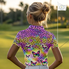 Load image into Gallery viewer, Womens Golf Polo Shirt Colorful Rainbow Leopard Print Custom Butterfly Team Ladies Golf Tops NHN0180