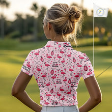 Load image into Gallery viewer, Funny Pink Flamingo Pattern Womens Golf Polo Shirt Custom Name Hawaiian Flamingo Golf Shirts NHN0191